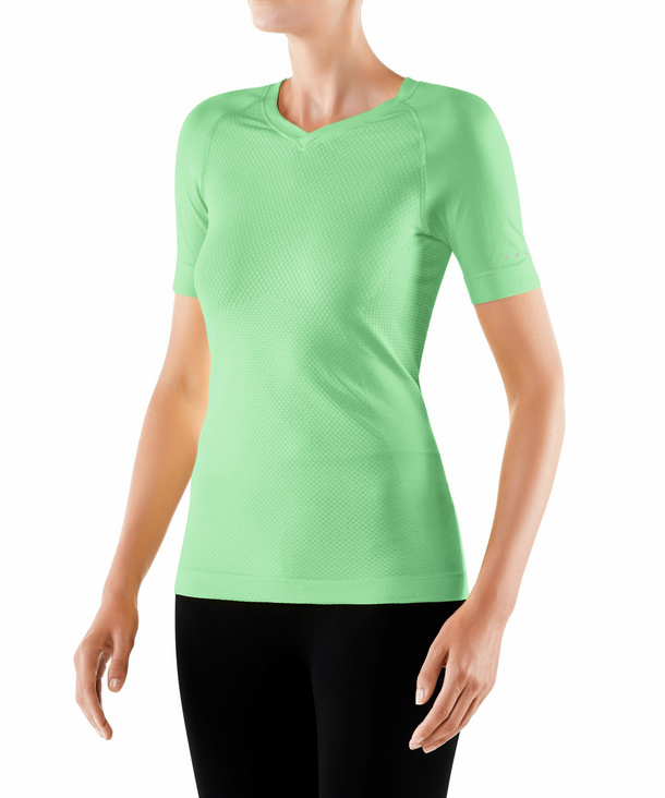 Image of FALKE Women Short sleeved Shirt Cool, M, Green, Block colour