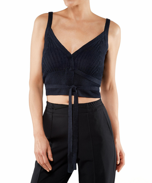 Image of FALKE Women Top, XS, Blue, Structure, Linen