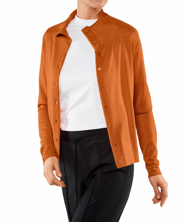 Image of FALKE Women Cardigan Stand-up collar, XS, Orange, Block colour, Cashmere