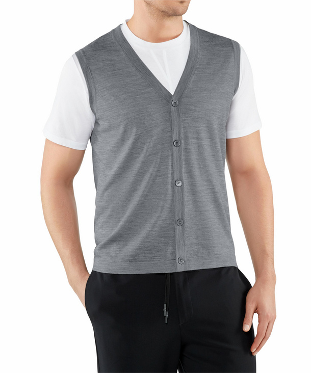 Image of FALKE Men Waistcoat V-neck, S, Grey, Block colour, Virgin Wool
