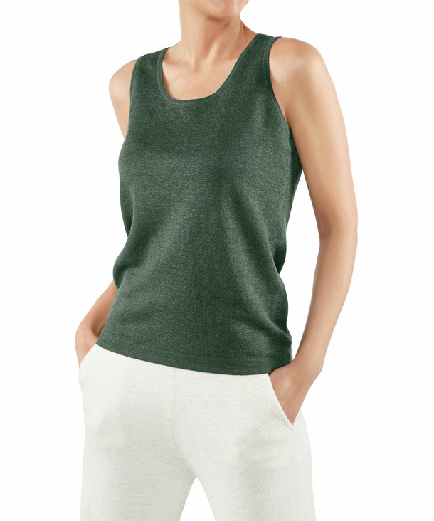 Image of FALKE Women Top Round-neck, M, Green, Block colour, Linen