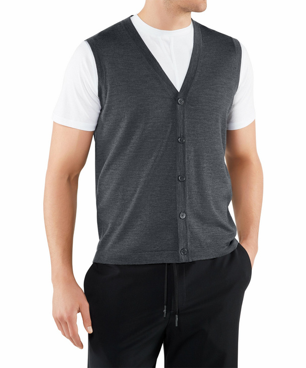 Image of FALKE Men Waistcoat V-neck, XL, Grey, Block colour, Virgin Wool