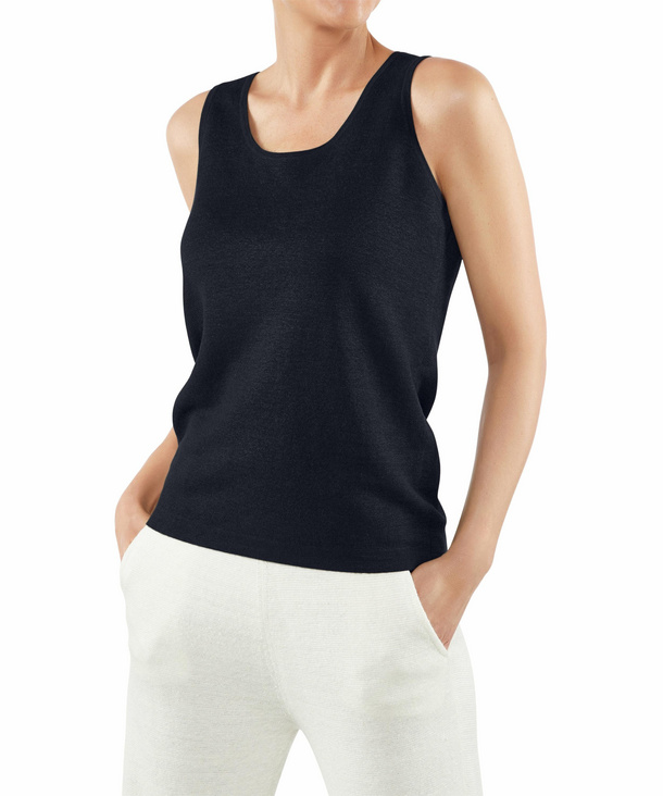 Image of FALKE Women Top Round-neck, M, Blue, Block colour, Linen