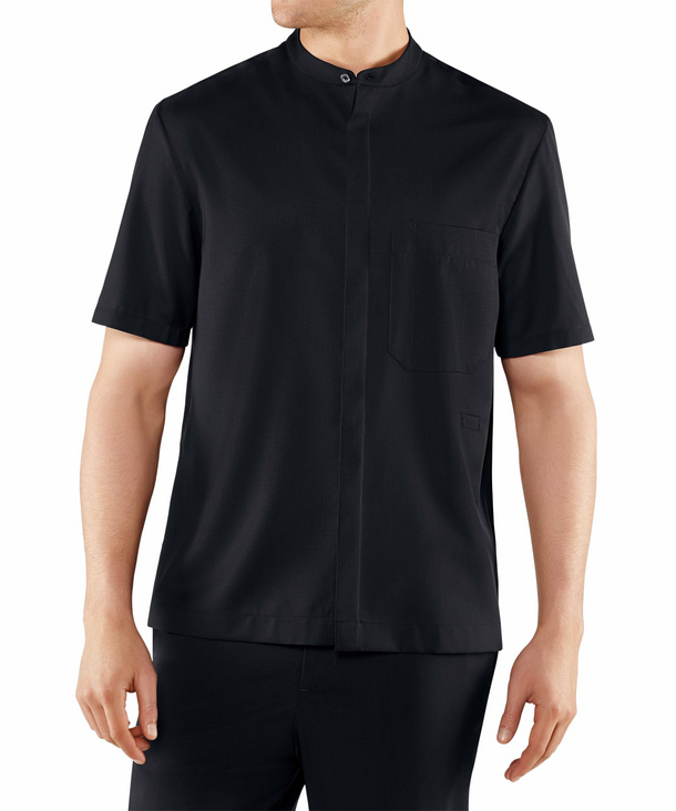 Image of FALKE Men Shirt Stand-up collar, 54, Blue, Block colour, Virgin Wool