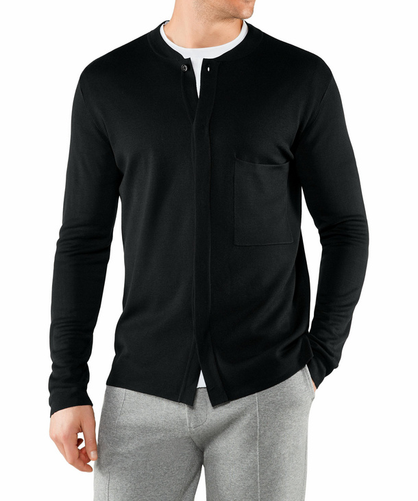 Image of FALKE Men Shirt Round-neck, XL, Black, Block colour, Silk