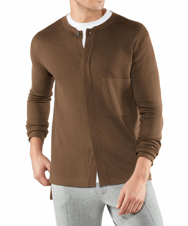 Image of FALKE Men Shirt Round-neck, L, Brown, Block colour, Silk