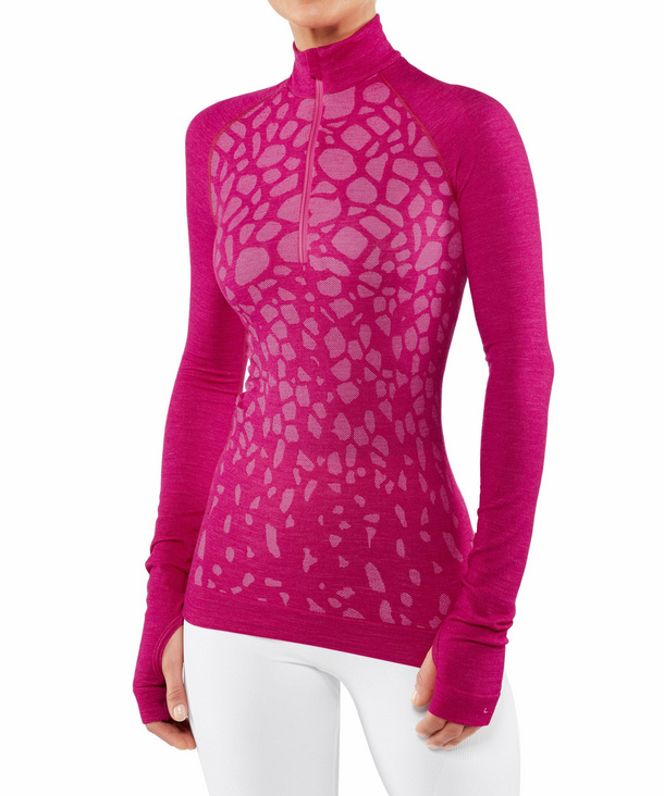 Image of FALKE Women Longsleeved Shirt Wool-Tech, XL, Pink, Other pattern, Virgin Wool