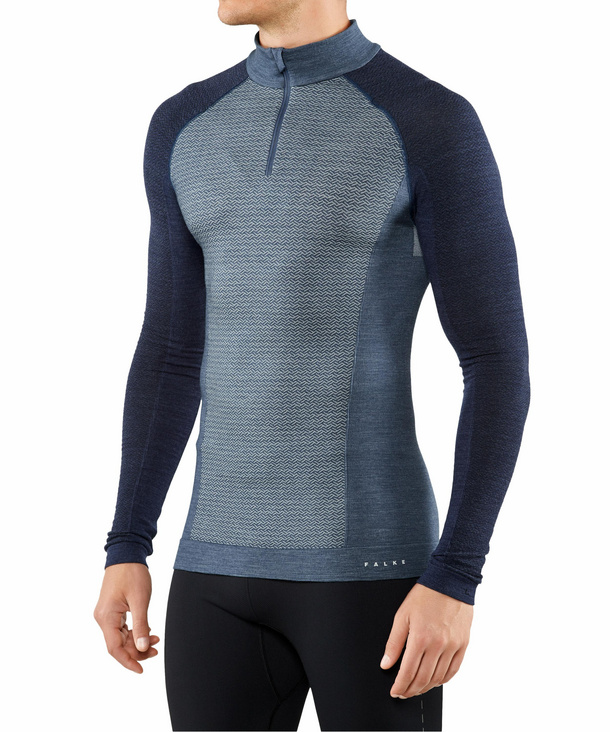 Image of FALKE Men Longsleeved Shirt Wool-Tech, XL, Blue, Other pattern, Virgin Wool