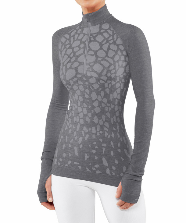 Image of FALKE Women Longsleeved Shirt Wool-Tech, XS, Grey, Other pattern, Virgin Wool