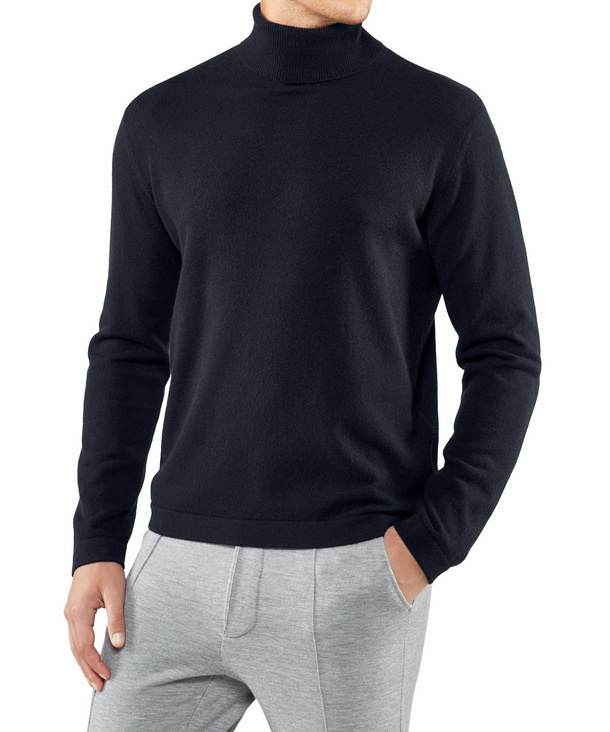 Image of FALKE Men Pullover Roll-neck, M, Blue, Block colour, Cashmere