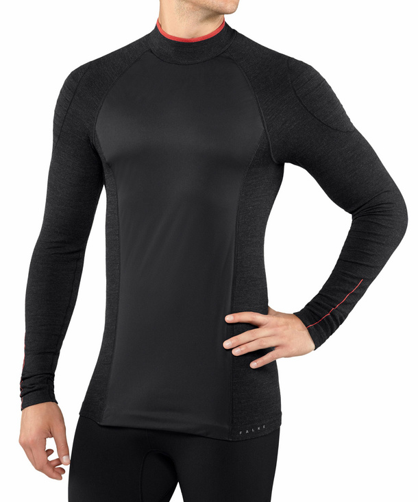 Image of FALKE Men Longsleeved Shirt Stand-up collar, XS-S, Black, Block colour, Virgin Wool