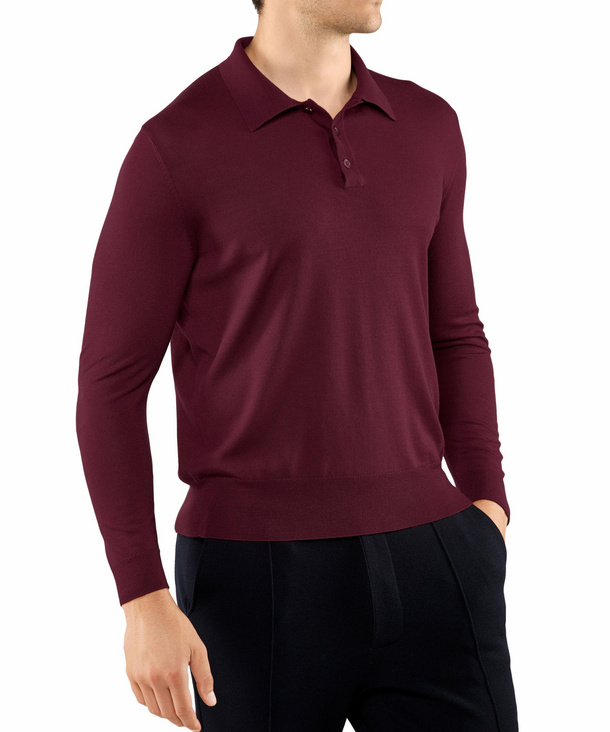 Image of FALKE Men Pullover Polo, XXL, Black, Block colour, Virgin Wool