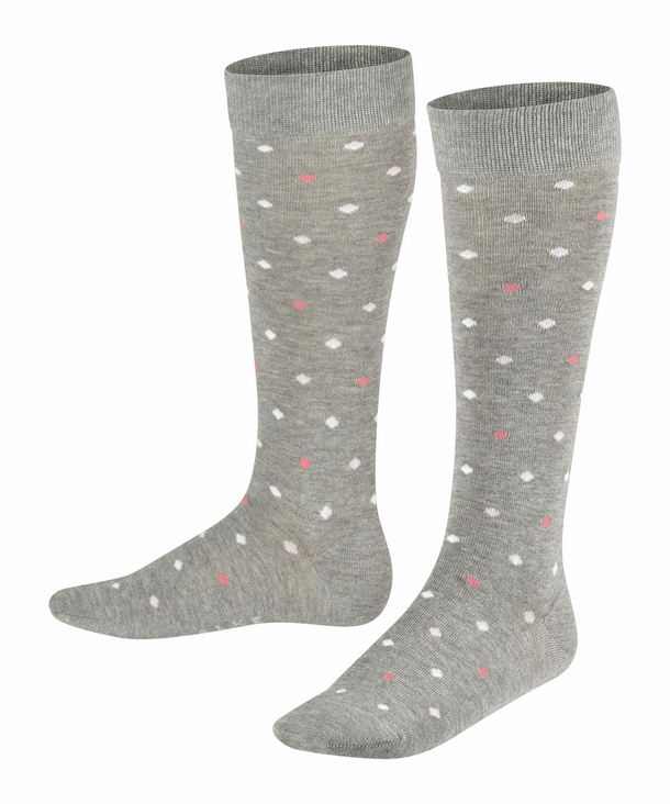 FALKE Unisex Kids Multidot Knee-High Socks Cotton Grey White More Colours For Girls Long Length Multicolour Dot Pattern For Summer Or Winter Dress Casual Looks Or School 1 Pair