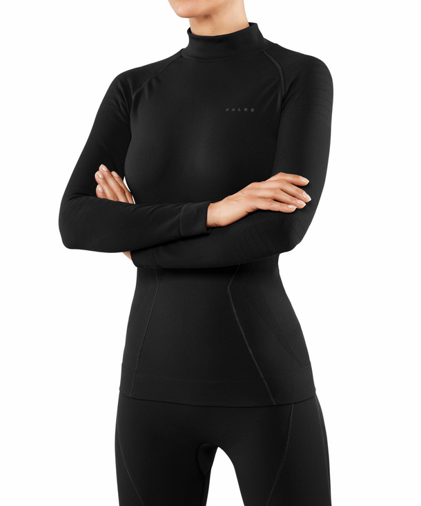Image of FALKE Women Longsleeved Shirt Maximum Warm, S, Black, Block colour