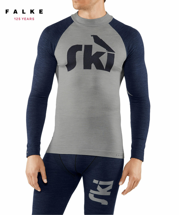 Image of FALKE Men Longsleeved Shirt, M, Blue, Other pattern, Virgin Wool