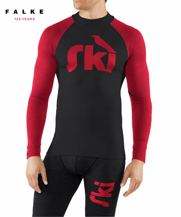 Image of FALKE Men Longsleeved Shirt, M, Black, Other pattern, Virgin Wool