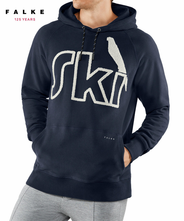 Image of FALKE Men Pullover Hood, XXL, Blue, Motif, Cotton