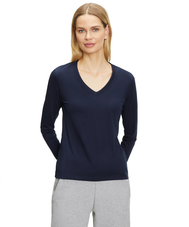 Women T-Shirt V-neck (Blue) | FALKE