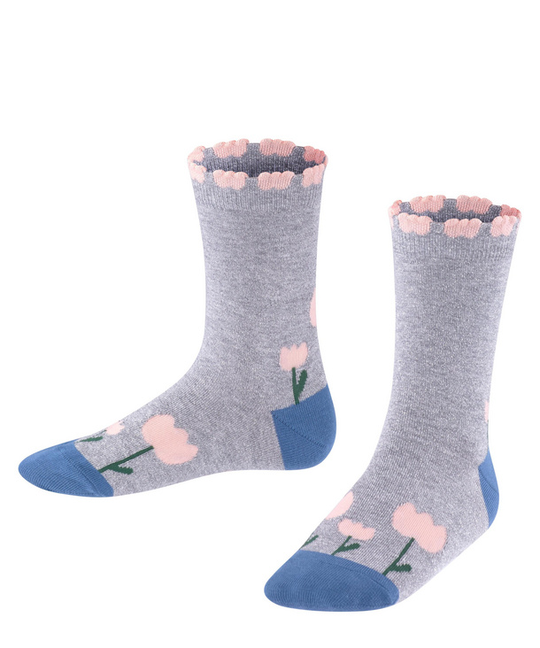 FALKE Socken Glitter Flower Baumwolle Kinder grau blau viele weitere Farben verstärkte Kindersocken mit Muster atmungsaktiv dünn bunt mit Glitzer und Blumen 1 Paar 