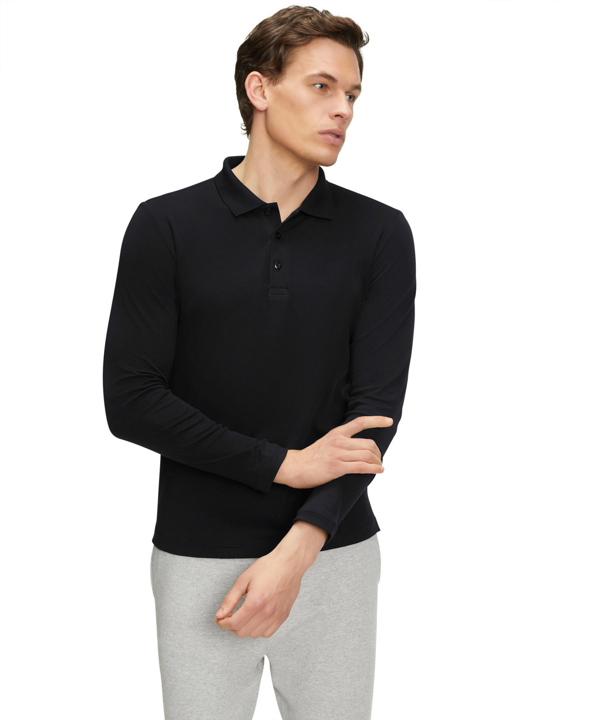 Uomo Maglia a manica lunga Colletto Polo (Nero)