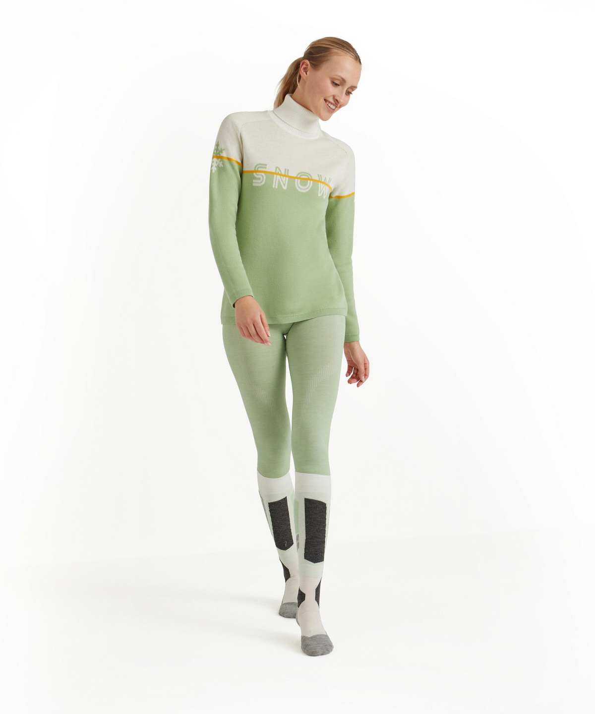 Women Skiing Pullover Roll-neck (Green)