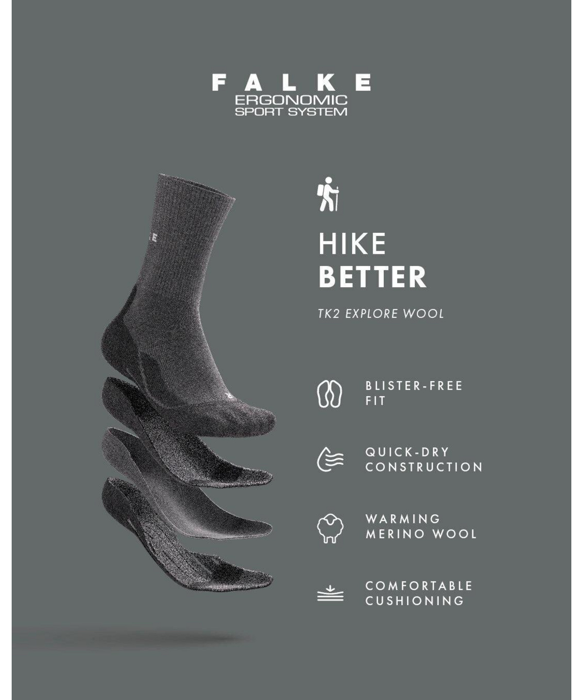 Trekking Socks TK2 Wool Women (Grey) | FALKE