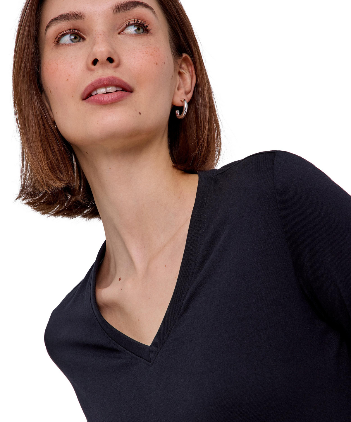 Essentials dames T-shirt met lange mouwen en ronde hals en gesmokte manchet