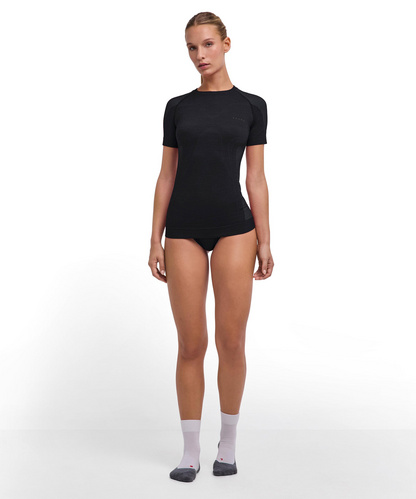 FALKE Dames Top van onderlaag Wool-Tech Light V Neck W S/s Ts wol functioneel materiaal sneldrogend 1 stuk, Blauw Capitain 6751, XS